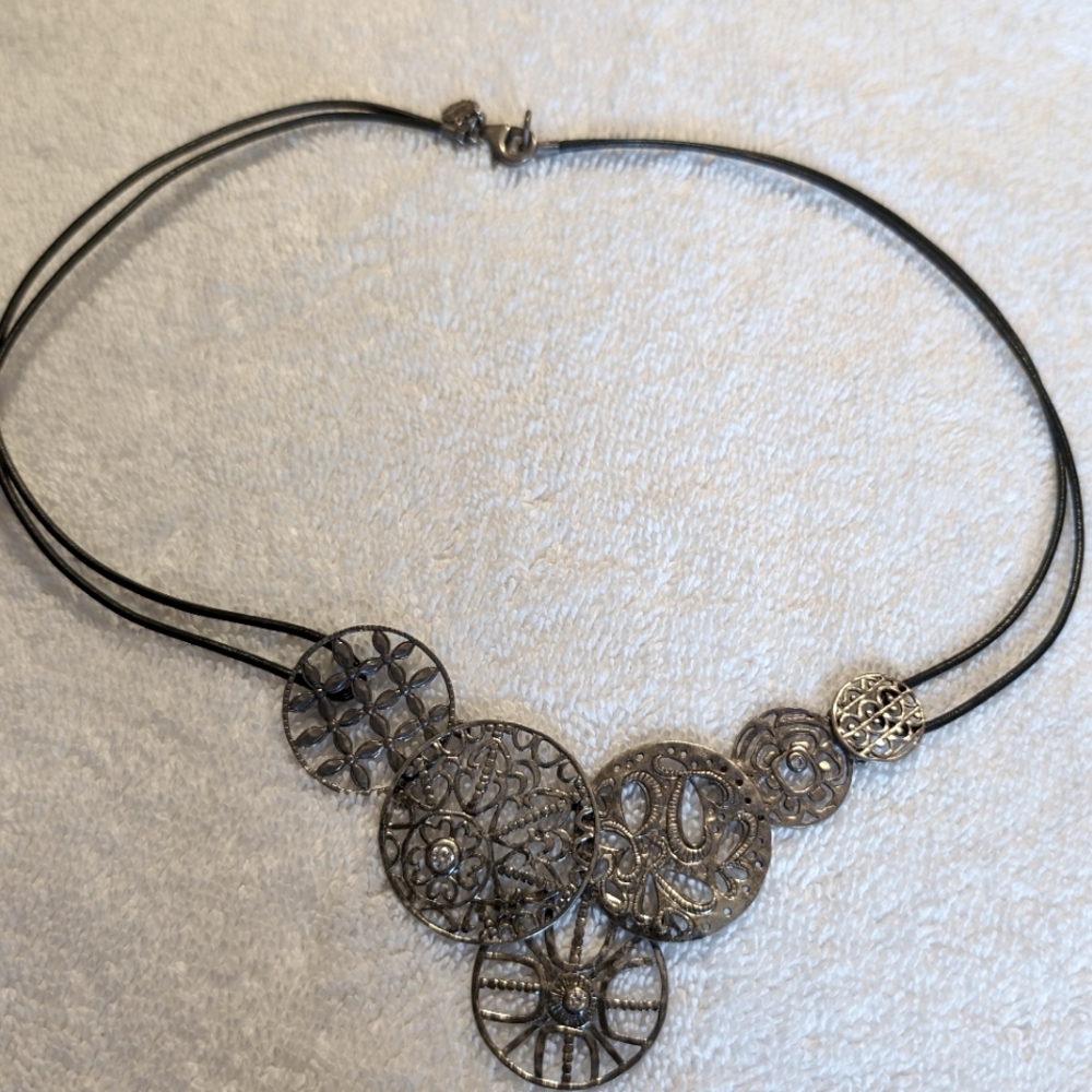 Silpada Filigree Sterling Silver and Leather Necklace